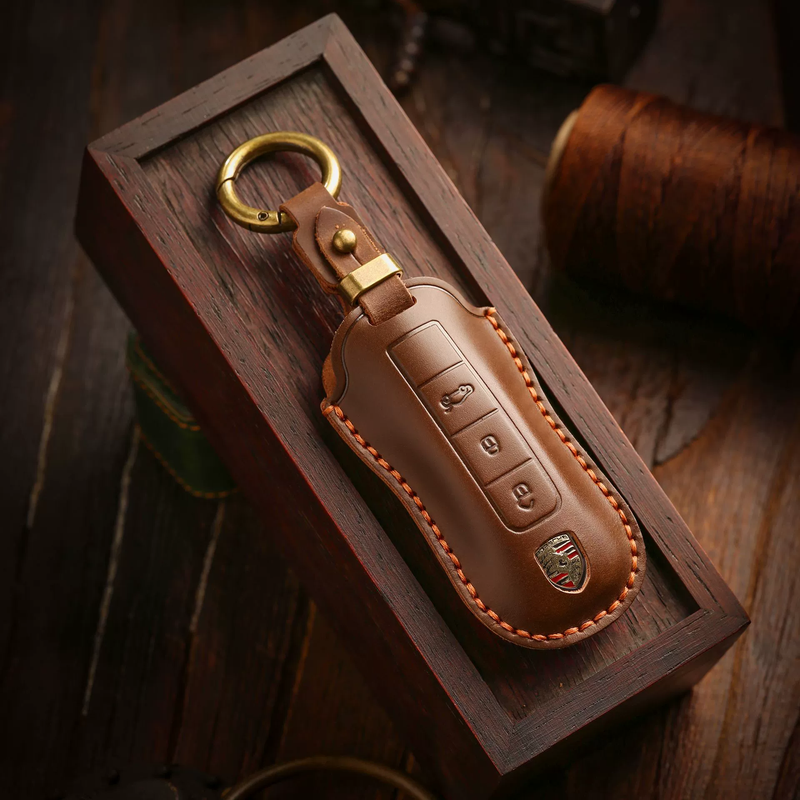 Load image into Gallery viewer, Porsche Handcrafted Genuine Leather Car Key Fob Case Cover For Macan, 718, Panamera - i-Station Mobile Phone &amp; Electronic Device Repair and Accessories
