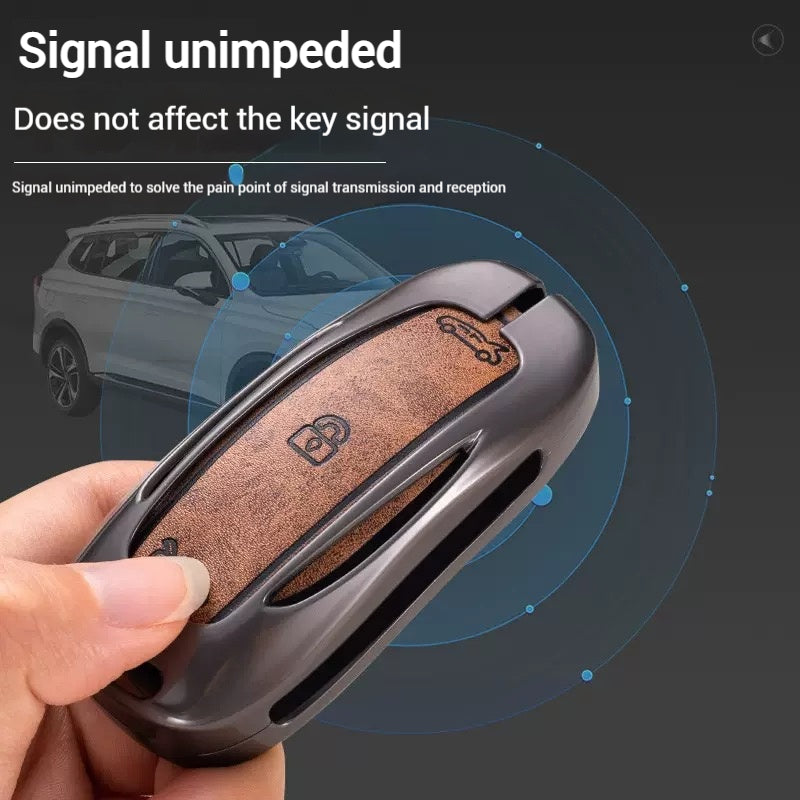 Load image into Gallery viewer, Tesla Metal + PU Leather Smart Car Key Fob Case for Model 3, S, Y, X
