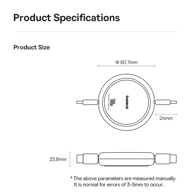 Load image into Gallery viewer, Baseus Free2Draw Mini Retractable Charging Cable Type-C to Type-C 100W 1m Compatible for iPhone 15 16 Series
