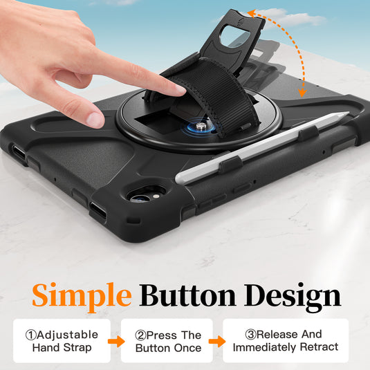 Samsung Galaxy Tab S11 (2025) 11" - Heavy Duty 360 Degree Rotate Stand Hand Strap Case With Shoulder Strap