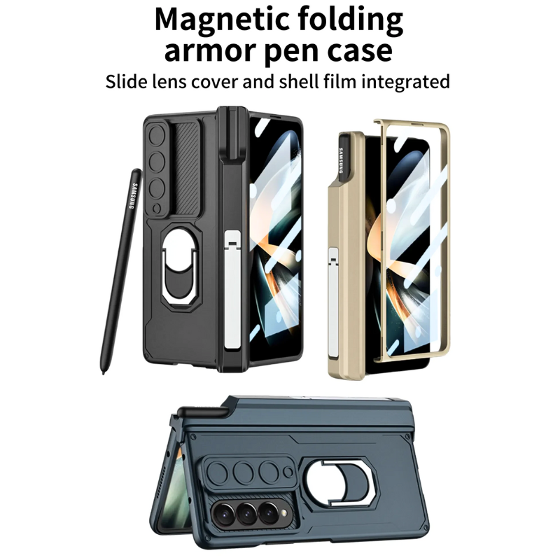 Load image into Gallery viewer, [Built-in Stand][With Slide Len Cover] Samsung Galaxy Z Fold 6 SM-F956 Magnetic Hinge With Ring Essentials Series Case
