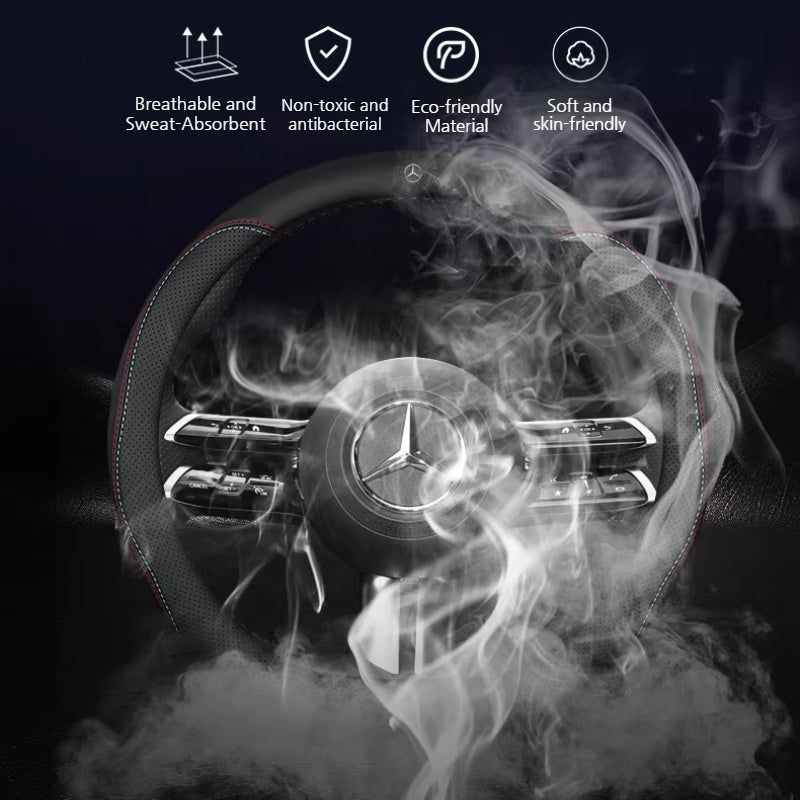 Load image into Gallery viewer, Mercedes-Benz Genuine Leather Breathable Steering Wheel Cover for E300L, C260L, GLC300, S450, GLE450, A200, GLK300
