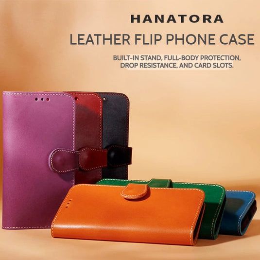 [With Card Slot] Apple iPhone 18 Pro & Max - HANATORA Premium Genuine Leather Flip Wallet Case