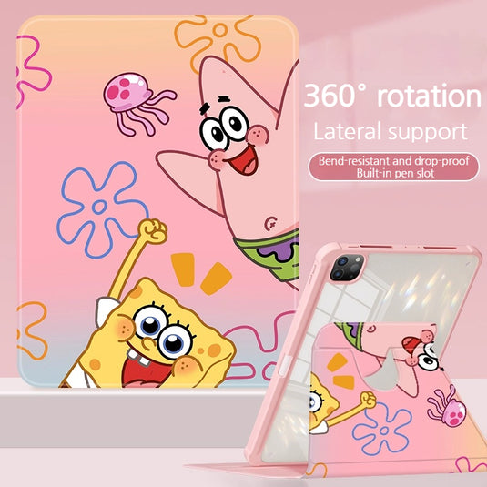 [Built-in Pen Slot] Apple iPad Air 11-inch M2/M3 (2024/2025) SpongeBob Smart 360° Degree Rotate Stand Shockproof Flip Cover Case