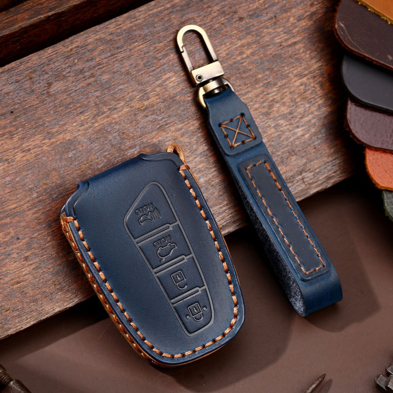 Load image into Gallery viewer, Hyundai Handcrafted Genuine Leather Car Key Protective Case For Santa Fe, Sport, Ix45, Equus, Centennial, Genesis G80, Grandeur, Azera
