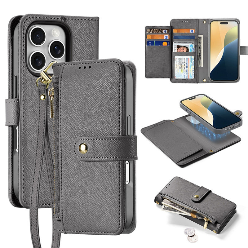 Load image into Gallery viewer, [Detachable][With Card Slot] Apple iPhone 16/Pro/Plus/Max - Detachable Magnetic Genuine Leather Wallet Case
