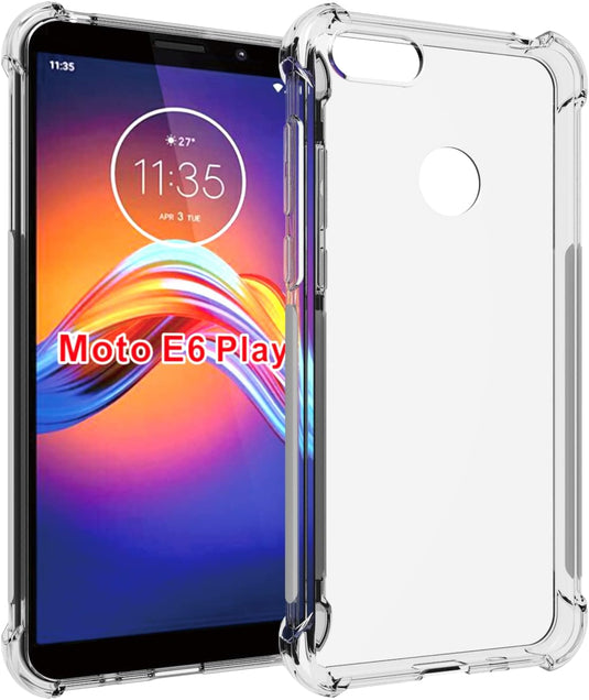 Motorola Moto E6 Play - AirPillow Cushion Transparent Soft Clear TPU Four Corners Protective Case With 2PC 9H Tempered Glass Sreen Protector