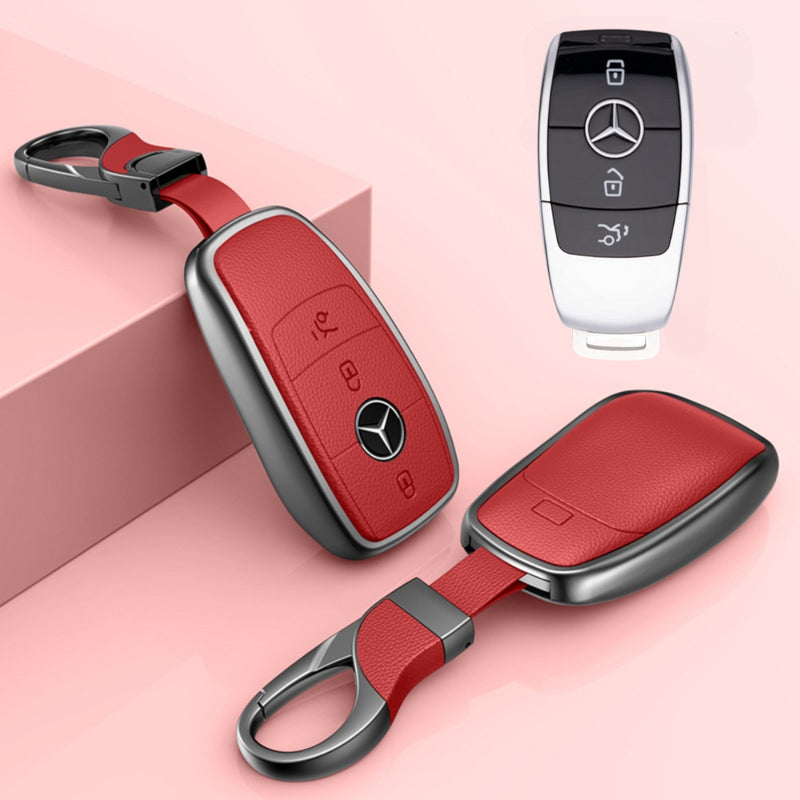 Load image into Gallery viewer, Mercedes Benz Aluminum Alloy Leather Key Protection Case For Benz A, C, E, S, G-Class, GLA, GLB, GLC, GLE, GLS, CLA, CLS, EQC
