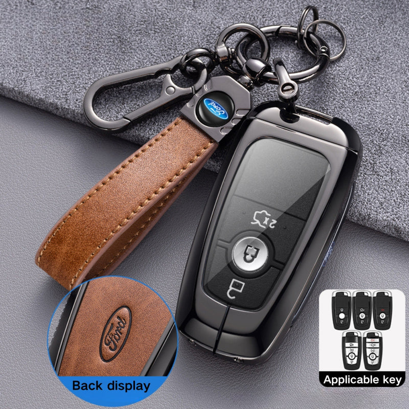 Load image into Gallery viewer, Ford Alloy + Leather Protection Car Key Case For Ranger, Wildtrak, Everest, Explorer, Ecosport, Edge, Escape, Focus, Fiesta, Mustang
