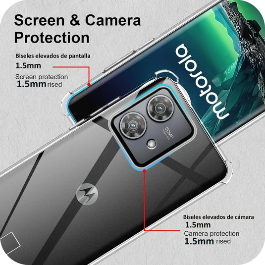 Motorola Moto Edge 40 Neo - AirPillow Cushion Transparent Soft Clear TPU Four Corners Protective Case With 2PC 9H Tempered Glass Sreen Protector