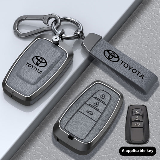 Toyota Zinc Alloy with Genuine Leather Full-Coverage Key Protective Case For RAV4, Camry, C-HR, Corolla, Prado, Prius