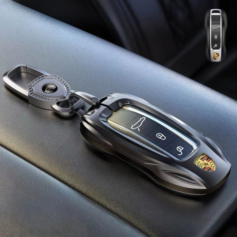 Load image into Gallery viewer, Porsche Stylish Metal Car Key Fob Case Cover For Cayenne, Macan, Panamera, Taycan, 718, 911
