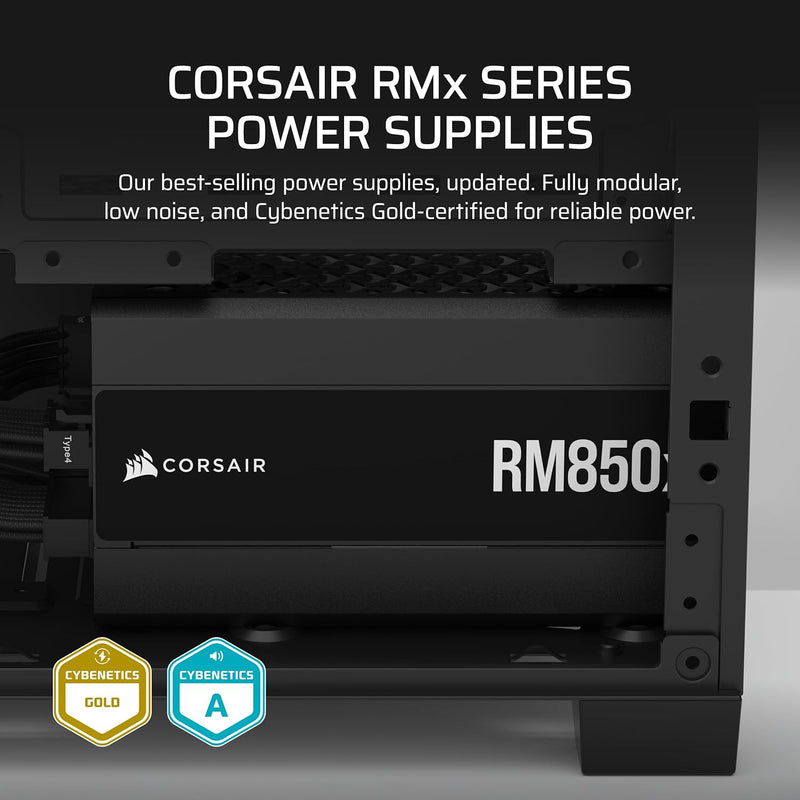 Load image into Gallery viewer, CORSAIR RM850x 850W Fully Modular Low-Noise ATX Power Supply – ATX 3.1 Compliant – PCIe 5.1 Support – Cybenetics Gold Efficiency – Native 12V-2x6 Connector
