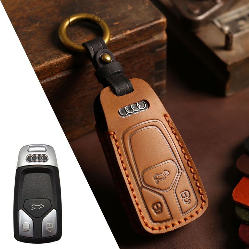 Load image into Gallery viewer, Audi Handcrafted Genuine Leather Car Key Protective Case For A3, A4, A5, A6, A8, Q2, Q5, Q7, Q8, e-tron
