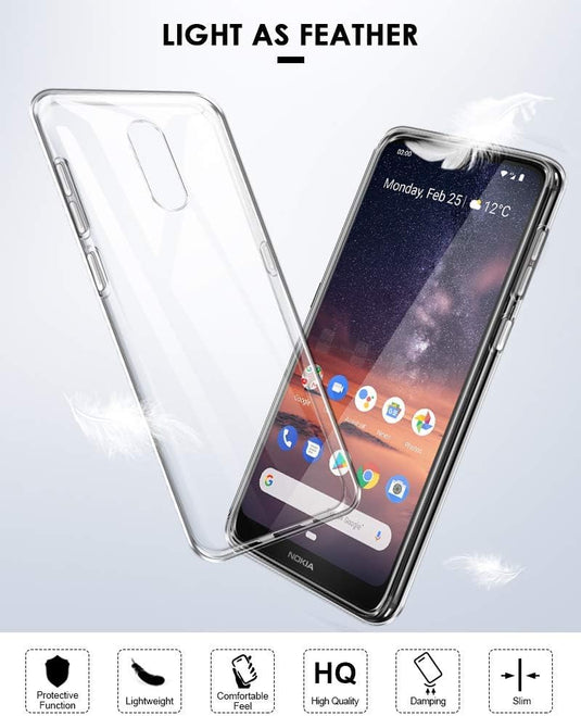 Nokia 3.2 - AirPillow Cushion Transparent Soft Clear TPU Four Corners Protective Case With 2PC 9H Tempered Glass Screen Protector