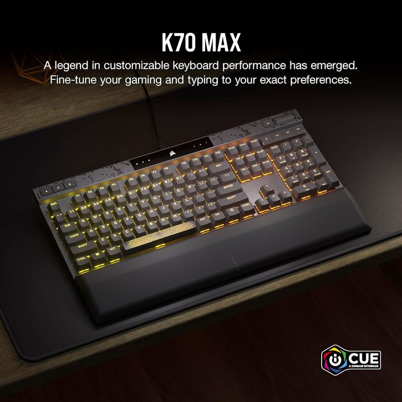 Load image into Gallery viewer, CORSAIR K70 MAX RGB Magnetic Mechanical Wired Gaming Keyboard – MGX Adjustable Switches, Simultaneous SOCD and Rapid Trigger, PBT Double-Shot Keycaps, Sound Dampening, 8000Hz Polling
