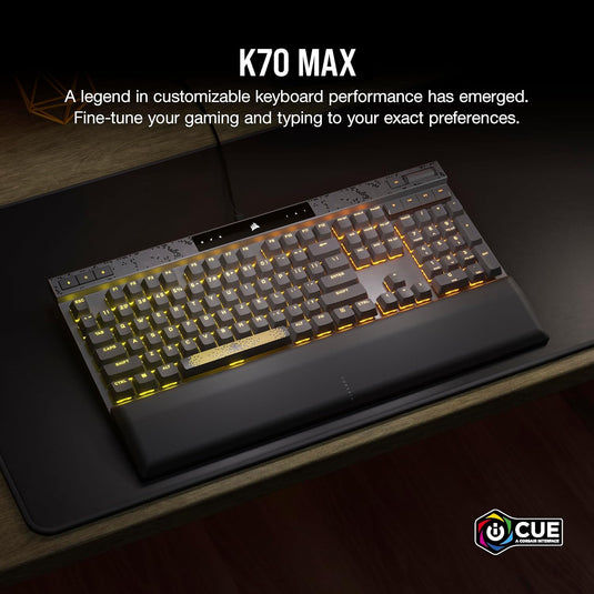 CORSAIR K70 MAX RGB Magnetic Mechanical Wired Gaming Keyboard – MGX Adjustable Switches, Simultaneous SOCD and Rapid Trigger, PBT Double-Shot Keycaps, Sound Dampening, 8000Hz Polling