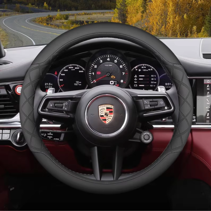 Load image into Gallery viewer, Porsche Nappa Leather Ultra-thin Steering Wheel Cover for Macan, Taycan, Cayenne, 718, Panamera
