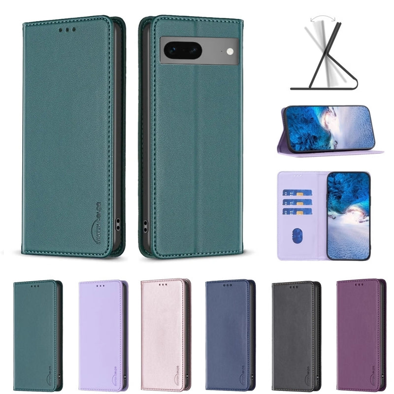 Load image into Gallery viewer, [With Card Slot][Adjustable Stand] Google Pixel 7/7A/7 Pro - Pure Color Drop Proof PU Leather Flip Wallet Series Case
