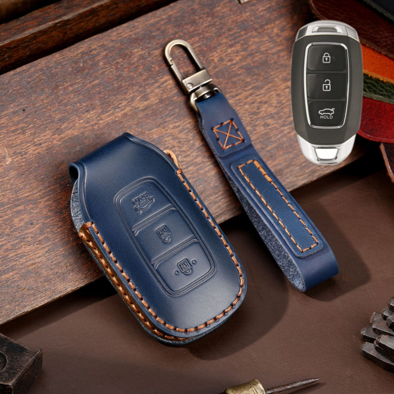 Load image into Gallery viewer, Hyundai Handcrafted Genuine Leather Car Key Protective Case For Santa Fe, Tucson, Palisade, Kona, Santa Fe, Azera
