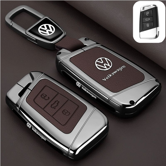 Volkswagen Premium Leather Protection Car Key Fob Case Cover For Lavida, Polo, Lamando L, Passat, ID.3, T-Cross, ID.4 X, Tiguan X