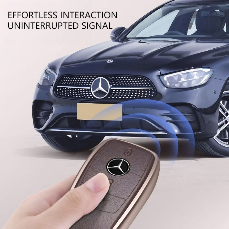 Load image into Gallery viewer, Mercedes Benz Aluminum Alloy Leather Car Key Fob Protection Case Cover For Benz A, C, E, S, G-Class, GLA, GLB, GLC, GLE, GLS, CLA, CLS, EQC - i-Station Mobile Phone &amp; Electronic Device Repair and Accessories
