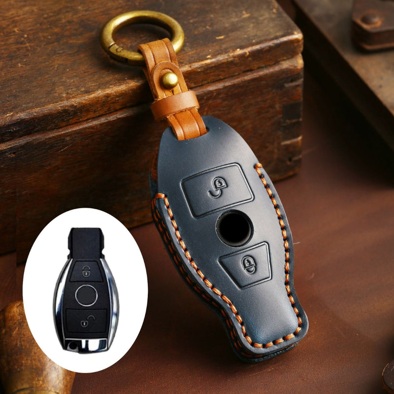 Load image into Gallery viewer, Mercedes Benz Handcrafted Genuine Leather Car Key Protective Case For Benz A, B, C, E, S-Class, GLC, GLE, GLK
