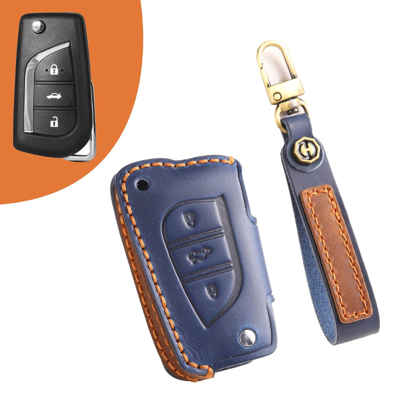 Load image into Gallery viewer, Toyota Handcrafted Genuine Leather Folding Key Protective Case For RAV4, Avalon, Avensis, Aygo, Camry, Corolla
