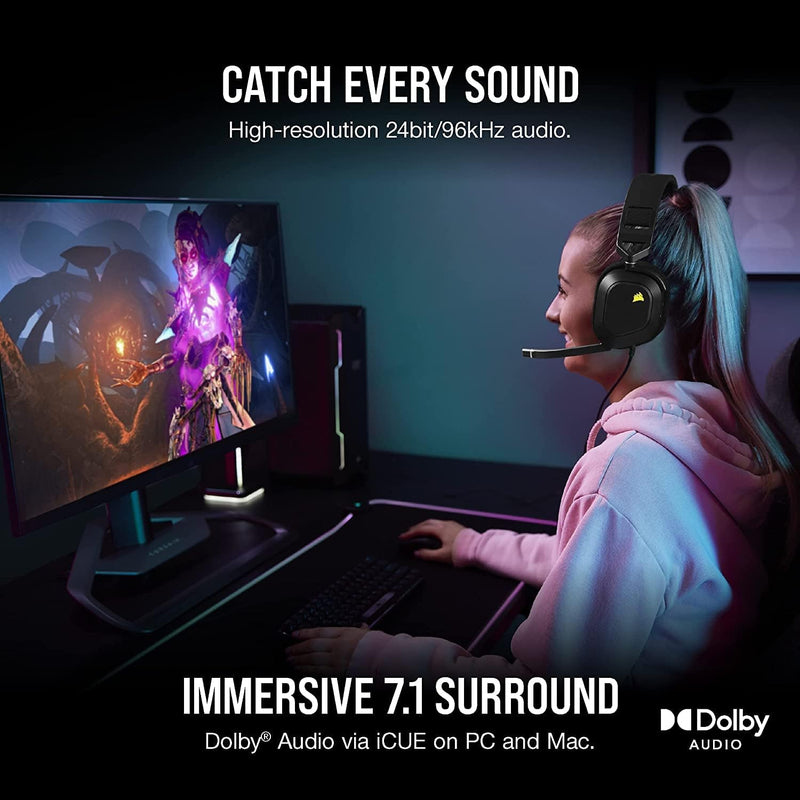 Load image into Gallery viewer, CORSAIR HS80 RGB USB Premium Gaming Headset with Dolby Audio 7.1 Surround Sound (Broadcast-Grade Omni-Directional Microphone, Memory Foam Earpads, High-Fidelity Sound, Durable Construction) Carbon
