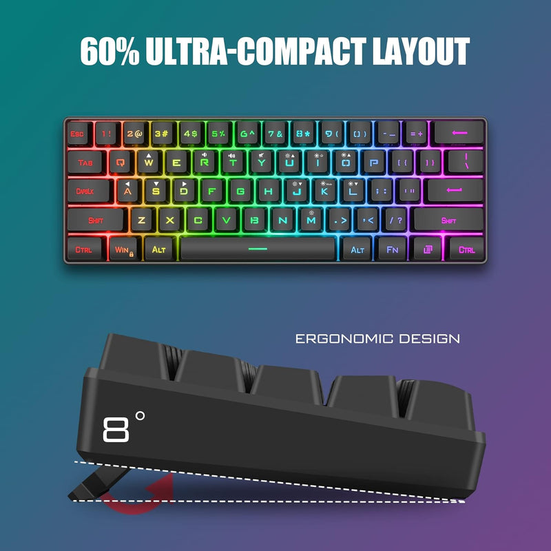 Load image into Gallery viewer, 60% Gaming Keyboard and Mouse Combo, Ultra-Compact 61 Keys RGB Backlit Mini Keyboard, Lightweight 6400 DPI Honeycomb Optical, Wired Gaming Set for PC MAC PS5 Xbox Gamer
