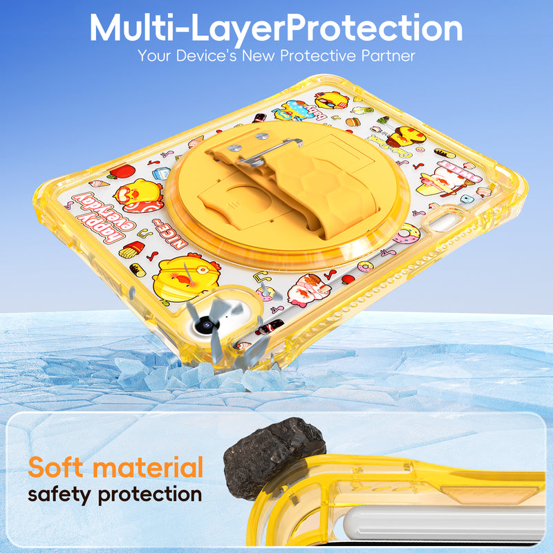 Load image into Gallery viewer, [Built-in Pen Slot][With Shoulder Strap] Apple iPad Mini 6/7 8.3&#39;&#39; 6/7th Gen (2021/2024) Cartoon Kids Transparent Anti-Drop Protective Stand Case
