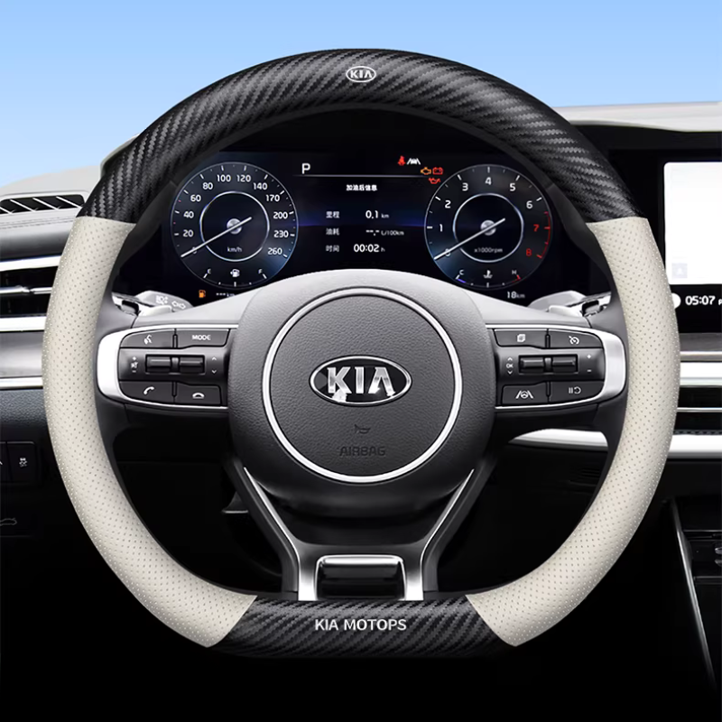 Load image into Gallery viewer, Kia Nappa &amp; Carbon Fiber Car Steering Wheel Covers for K3, K5, K2, Sonet, Sportage, Seltos, KX3, Stonic, K4, KX5, Pegas, EV5
