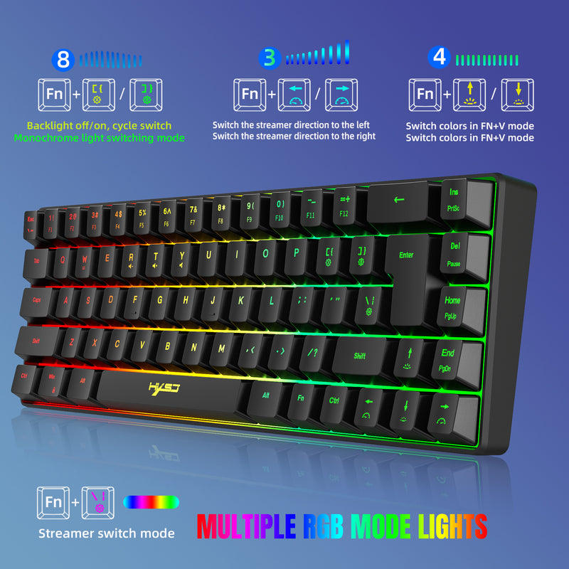 Load image into Gallery viewer, Portable 68-Key Mechanical Feel Membrane Wired Gaming Keyboard, ABS Material, RGB Backlight
