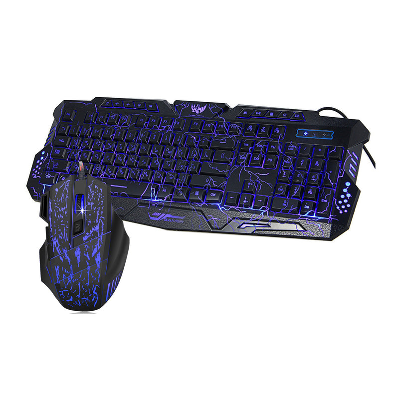 Load image into Gallery viewer, Backlit Crack 104 Key Gaming Keyboard 3 Color LED 19 Keys No Conflict + Mouse
