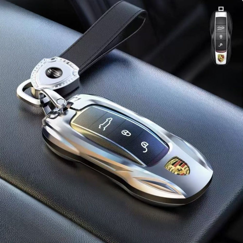 Load image into Gallery viewer, Porsche Stylish Metal Car Key Fob Case Cover For Cayenne, Macan, Panamera, Taycan, 718, 911
