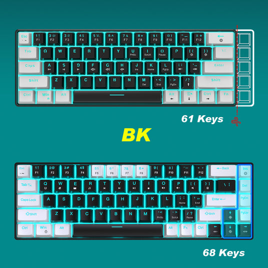 65% Compact Portable 68-Key Mechanical Wired Gaming Keyboard With Blue Switches Hot-Swappable Switches And Ergonomic Design Ice Blue Backlight