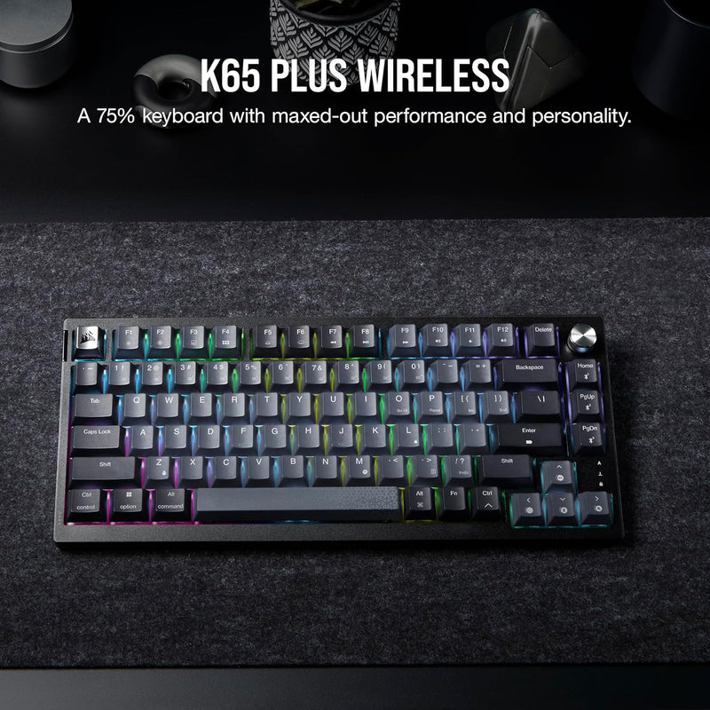 Load image into Gallery viewer, CORSAIR K65 PLUS WIRELESS 75% RGB Hot-Swappable Mechanical Gaming Keyboard – Pre-Lubricated CORSAIR MLX Red Linear Switches – Top Mounted – Dual-Layer Sound Dampening – PBT Keycaps – QWERTY NA– Black
