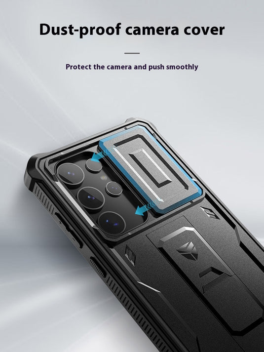 [Built-in Stand][Dustproof Lens Cap]Samsung Galaxy S24/Ultra/Plus/FE - Heavy Duty Defender Armor Drop Proof Stand Case