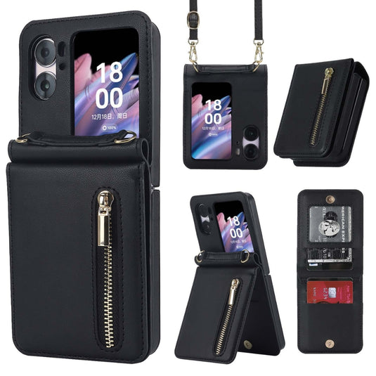 [With Shoulder Strap] OPPO Find N3 Flip (PHT110, CPH2519) - PU leather Crossbody Wallet Style Shockproof Phone Case