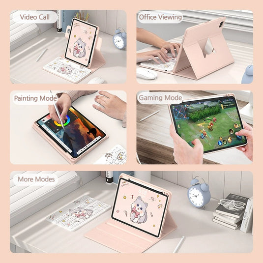 [With Backlit] Apple iPad 5/6 9.7'' 5/6th Gen (2017/2018) - Cartoon Rotation Magnetic Adsorption Keyboard Case - i-Station Mobile Phone & Electronic Device Repair and Accessories