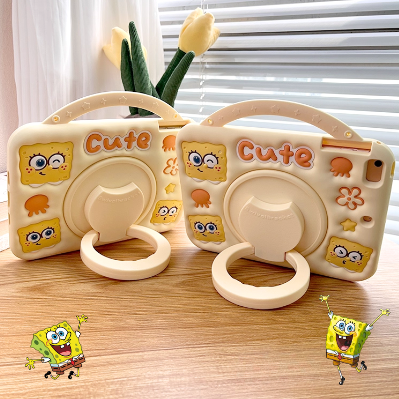 Load image into Gallery viewer, [Built-in Ring Holder][With Pen Slot] Apple iPad 5/6 9.7&#39;&#39; 5/6th Gen (2017/2018) SpongeBob Cartoon Silicone Anti-Drop Protective Case
