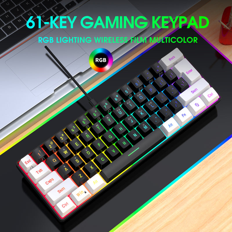 Load image into Gallery viewer, 60% Gaming Keyboard and Mouse 61 Keys RGB Backlit Mini Membrane Keyboard With Black And White Color Block Design, Lightweight Honeycomb Optical, for PC MAC PS5 Xbox Gamer
