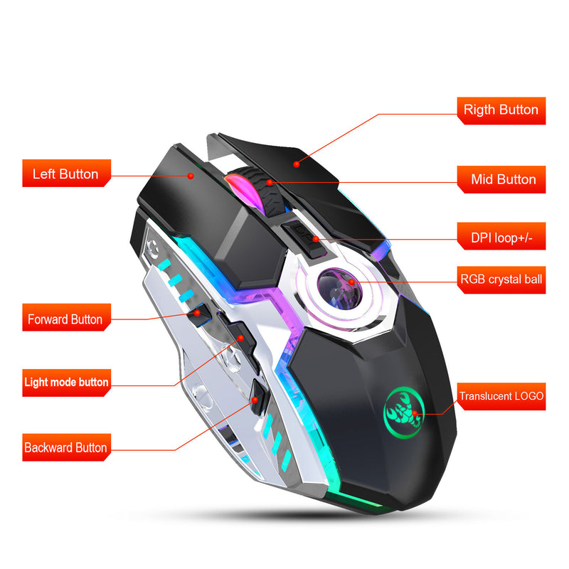 Load image into Gallery viewer, HYSJ Wireless RGB Lightweight Noise-Fre Gaming Mouse With USB Receiver And Decompress Crystal Ball
