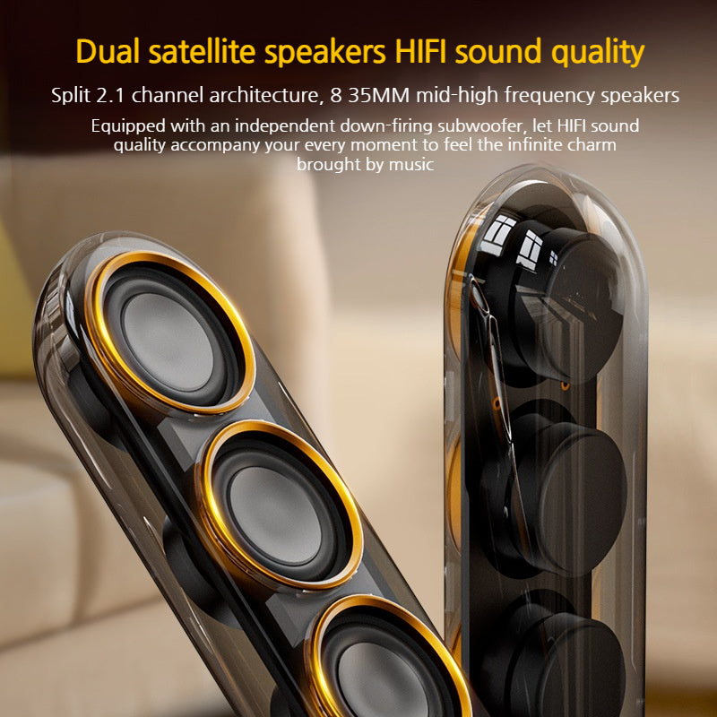 Load image into Gallery viewer, [L21 Max][With Speakers &amp; Stand] 2.1 Channel RGB Crystal Clear Desktop Speaker with Bluetooth 5.4 &amp; AUX-IN, Black &amp; Gold Collector’s Edition
