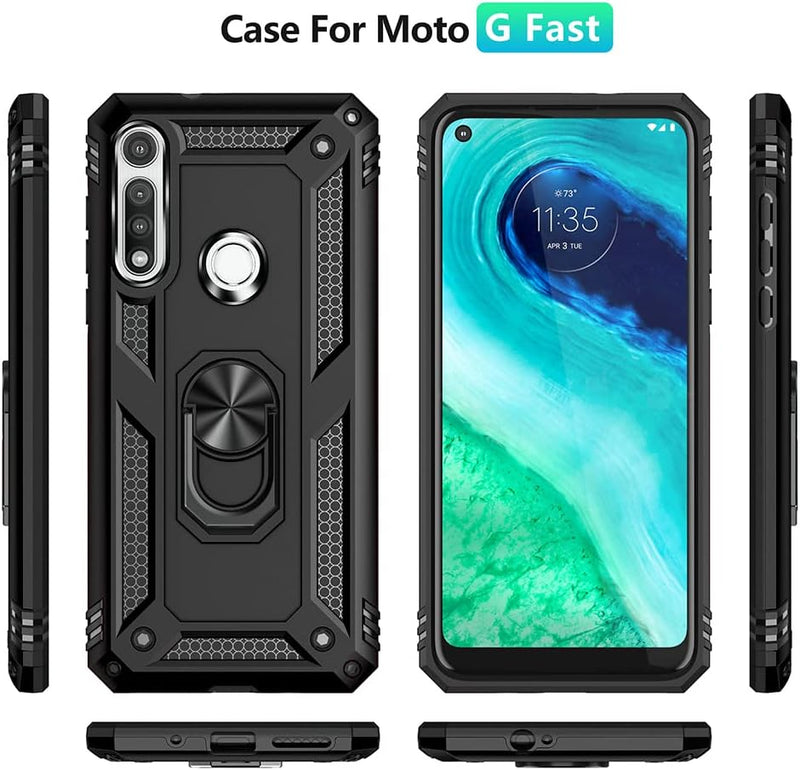 Load image into Gallery viewer, [Magnetic Ring Kickstand] Motorola Moto G Fast - Shield Shockproof Rugged Heavy Duty Case  With 2PC 9H Glass Screen Protector
