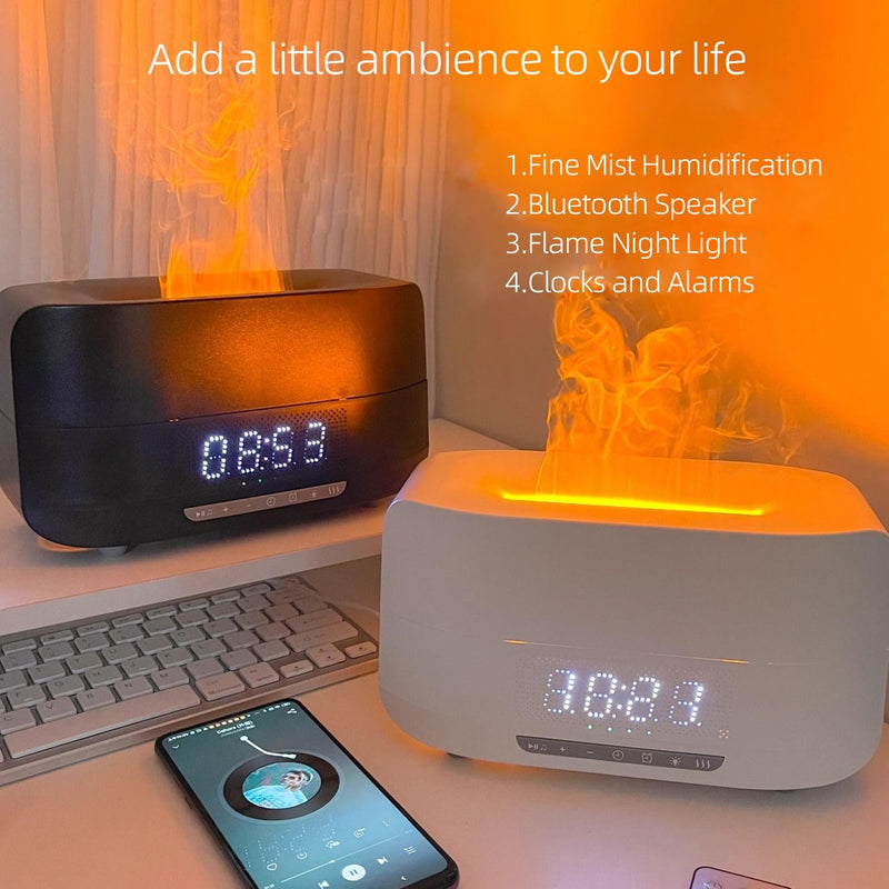 Load image into Gallery viewer, Essential Oil Diffuser, Flame Aroma Diffuser Humidifier With Bluetooth Speaker and Clock, 400ML High Capacity Humidifier for Office and Bedroom
