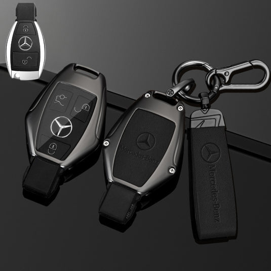 Mercedes Benz Alloy + Leather Protection Car Key Case For Benz A, B, C, E, S, G-Class, GLA, GLB, GLC, GLE, GLS, CLA, CLS, EQC