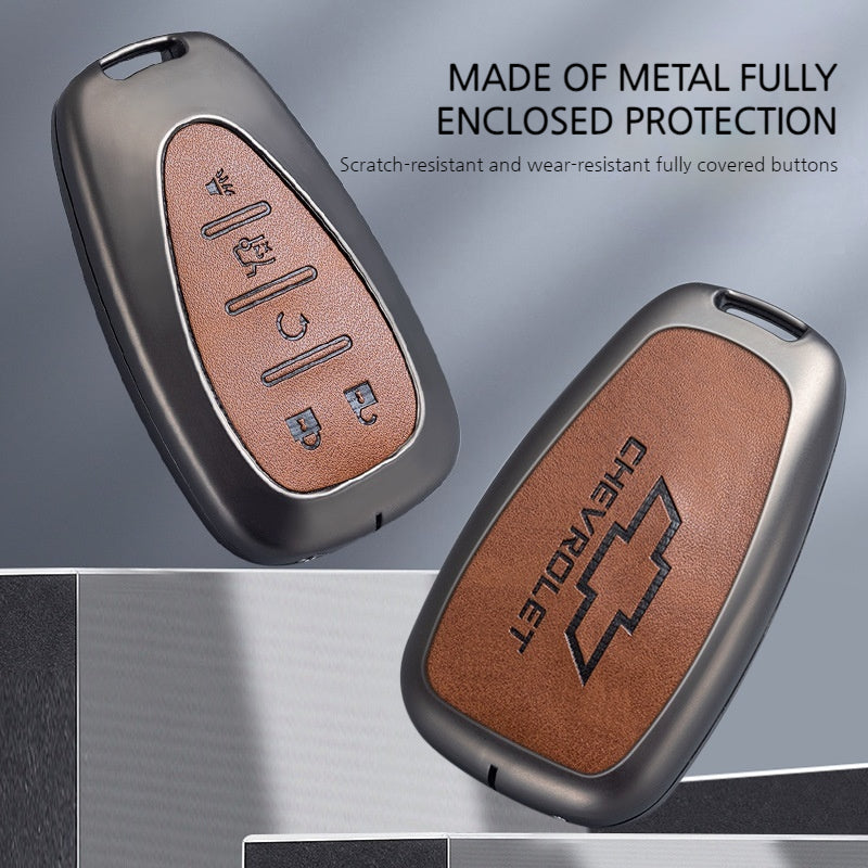 Load image into Gallery viewer, Chevrolet Zinc Alloy + PU Leather Car Key Fob Case Cover For Cavalier, Malibu, Cruze, Trax, Monza, Sail

