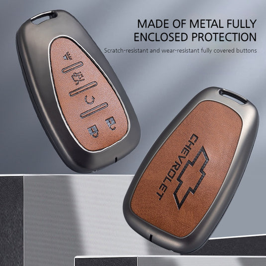 Chevrolet Zinc Alloy + PU Leather Car Key Fob Case Cover For Cavalier, Malibu, Cruze, Trax, Monza, Sail