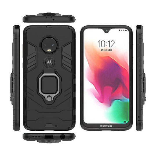 [Magnetic Kickstand] Motorola Moto G7/G7 Plus - Shield Shockproof Rugged Heavy Duty Case With 2PC Tempered Glass Screen Protector